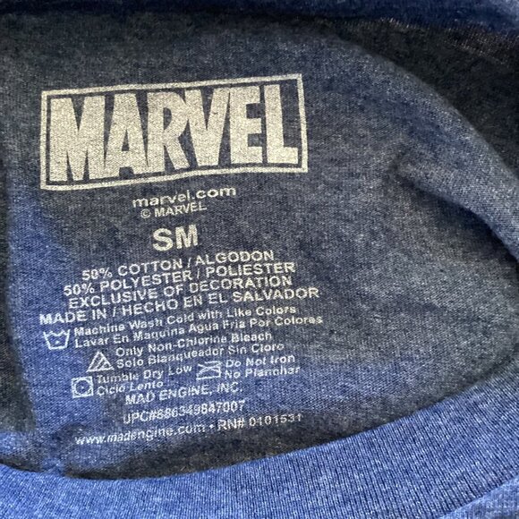 Marvel Spider-Man Graphic‎ Tee Size Small Blue & Red Striped Sleeves - Picture 2 of 8